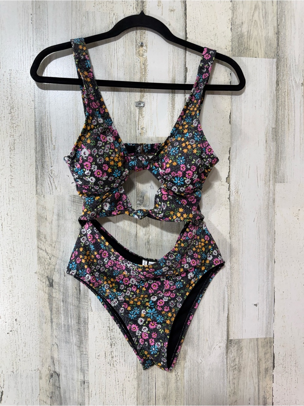Celebrity Pink Glittering Floral Cutout One-Piece Swimsuit Bows - Picture 4 of 16